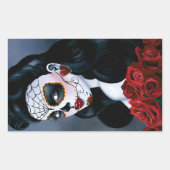 Sticker Rectangulaire Maria Crâne sucre Roses rouges (Devant)