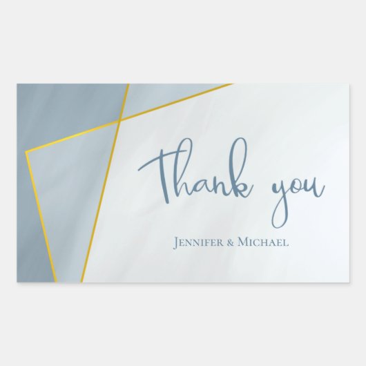 Sticker Rectangulaire mariage à cadre doré moderne bleu poussiéreux (Devant)