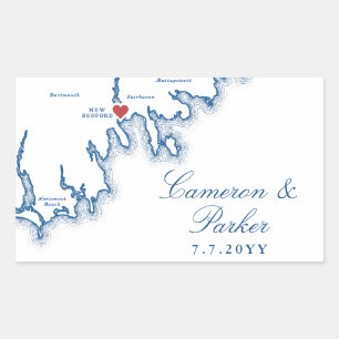 Sticker Rectangulaire Mariage à New Bedford MA Élégant Carte Bleu Marine