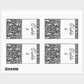 Sticker Rectangulaire Mariage blanc noir de stylo et d'encre de damassé (Feuille)