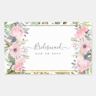 Sticker Rectangulaire Mariage Bohème Floral Végétal Rose Tendresse
