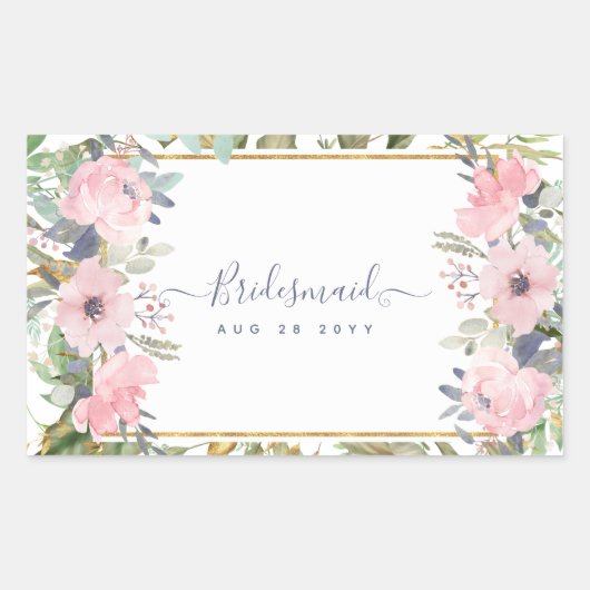 Sticker Rectangulaire Mariage Bohème Floral Vert Foncé Rose Rougeoyant (Devant)