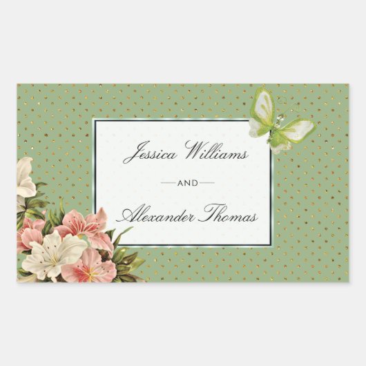 Sticker Rectangulaire Mariage Chic Lilies & Papillon Bijou (Devant)