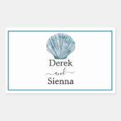 Sticker Rectangulaire Mariage Coquillage Simple Bleu Sarcelle Vintage (Devant)