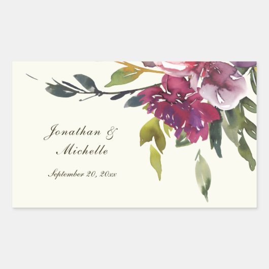 Sticker Rectangulaire Mariage d'aquarelle rose foncé violet (Devant)