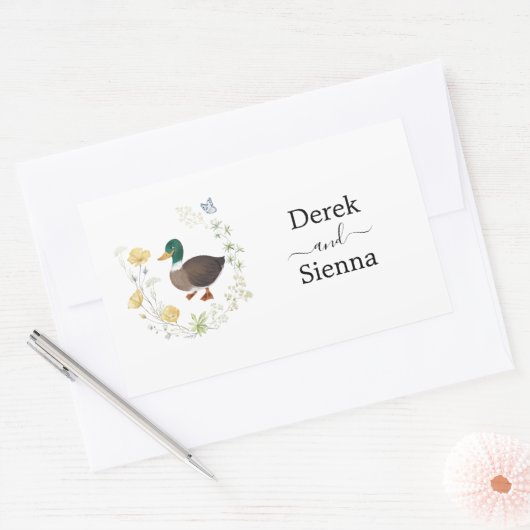 Sticker Rectangulaire Mariage de canard colvert fleur sauvage (Enveloppe)