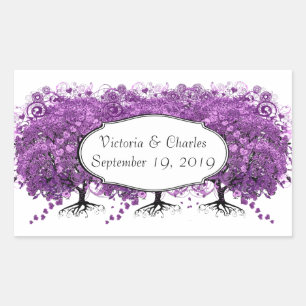 Sticker Rectangulaire Mariage de feuille de coeur pourpre de forêt