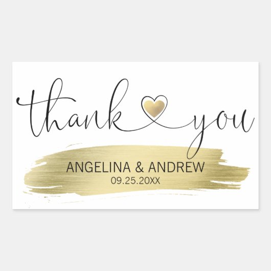 Sticker Rectangulaire Mariage de Merci de brosse d'or (Devant)