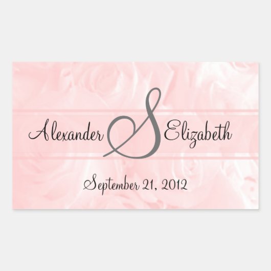 Sticker Rectangulaire Mariage de monogramme rose Roses (Devant)
