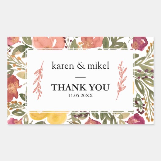 Sticker Rectangulaire Mariage de peinture de fleurs botaniques (Devant)