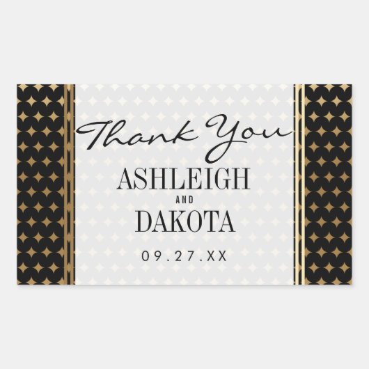 Sticker Rectangulaire Mariage | Diamants dorés formels sur noir (Devant)