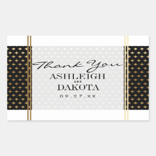 Sticker Rectangulaire Mariage Diamants dorés formels sur noir
