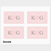 Sticker Rectangulaire Mariage Élégant Monogramme Rose Pâle (Feuille)
