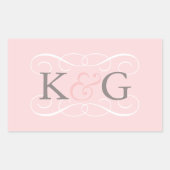 Sticker Rectangulaire Mariage Élégant Monogramme Rose Pâle (Devant)