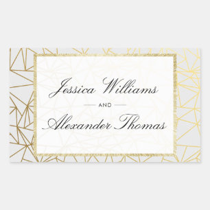 Sticker Rectangulaire Mariage élégant or et blanc