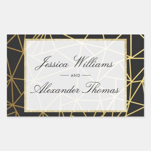 Sticker Rectangulaire Mariage élégant or et noir (Devant)