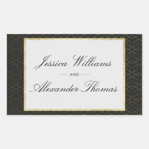 Sticker Rectangulaire Mariage élégant or et noir