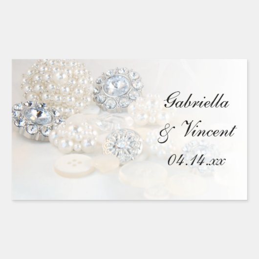 Sticker Rectangulaire Mariage Faux White Pearl and Diamond Buttons (Devant)