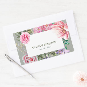 Sticker Rectangulaire Mariage Floral Botanique Romantique Rose Vintage
