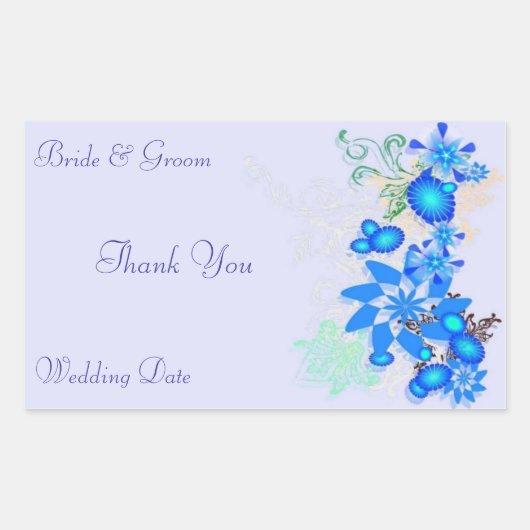 Sticker Rectangulaire Mariage Floral Déco bleuMerci (Devant)
