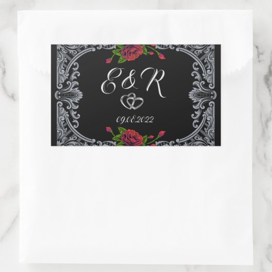 Sticker Rectangulaire Mariage gothique des Roses rouges (Sac)
