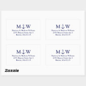 Sticker Rectangulaire Mariage monogramme bleu marine (Feuille)