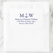 Sticker Rectangulaire Mariage monogramme bleu marine (Sac)