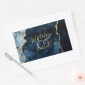 Sticker Rectangulaire Mariage Monogramme de l'agrafe en or bleu marine (Enveloppe)