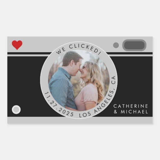 Sticker Rectangulaire Mariage Photo Caméra Noir Unique Enregistrer La Da (Devant)