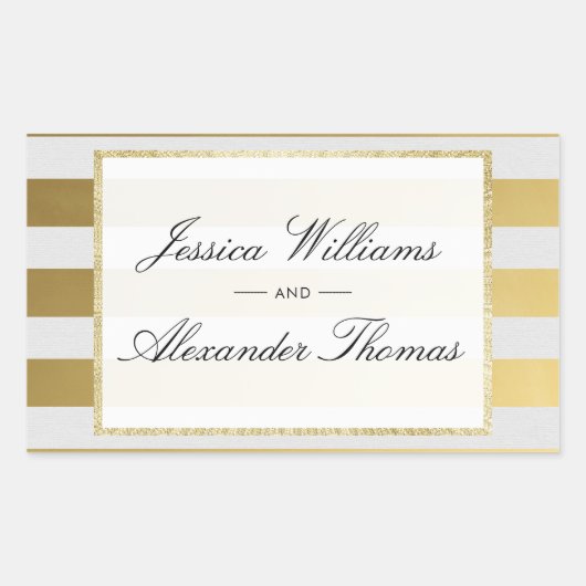 Sticker Rectangulaire Mariage rayures or et blanc élégant (Devant)