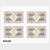 Sticker Rectangulaire Mariage Russe Beige Blanc dentelle Bois Burlap AB (Feuille)