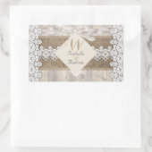 Sticker Rectangulaire Mariage Russe Beige Blanc dentelle Bois Burlap AB (Sac)