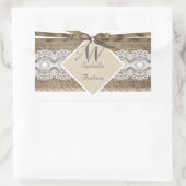 Sticker Rectangulaire Mariage Russe Beige Blanc Lace Burlap 2a (Sac)