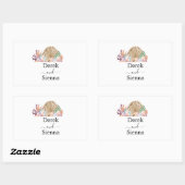 Sticker Rectangulaire Mariage sur la plage de corail et de coquillages (Feuille)