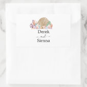 Sticker Rectangulaire Mariage sur la plage de corail et de coquillages (Sac)