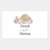 Sticker Rectangulaire Mariage sur la plage de corail et de coquillages (Devant)