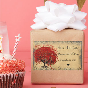 Sticker Rectangulaire Mariages Arbre à Feuilles de Cœur Rouges Mignons