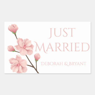 Sticker Rectangulaire Mariés Fleurs De Cerisier Rose De Mariage