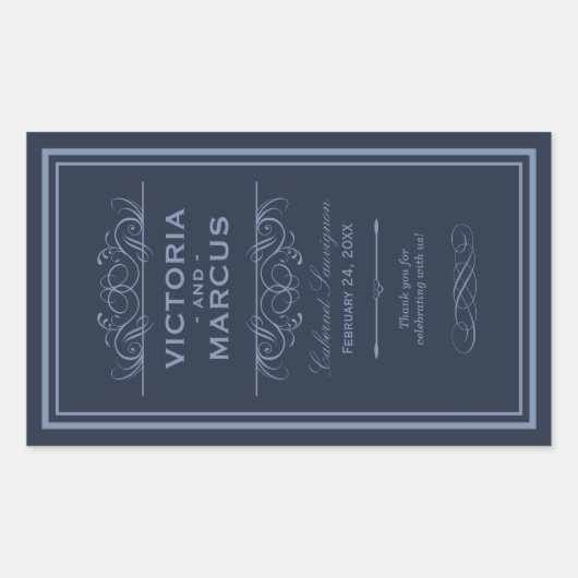 Sticker Rectangulaire Marine Mariage Vin Bouteille Monogramme Favoriser (Devant)
