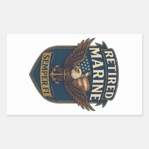 Sticker Rectangulaire Marine Semper Fi à la retraite sur aigle & drapeau