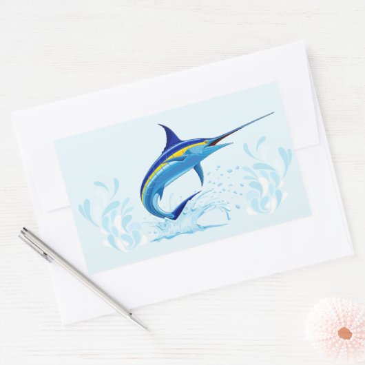 Sticker Rectangulaire Marlin Bleu Jaillissant de l'Océan (Enveloppe)