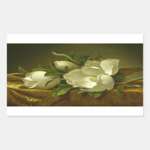 Sticker Rectangulaire Martin Johnson Heade - Magnolias sur Gold Velvet