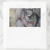 Sticker Rectangulaire Masaï Mère & Enfant avec Lion Art Imprimer/Graphiq (Sac)