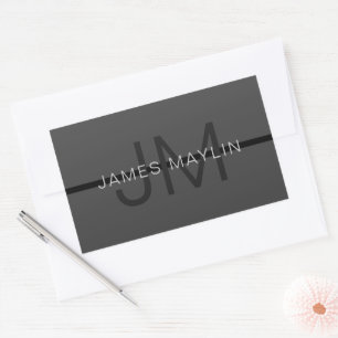 Sticker Rectangulaire Masculine élégant gris foncé Nom et monogramme