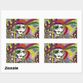 Sticker Rectangulaire Masque à plumes de Mardi Gras psychédélique (Feuille)