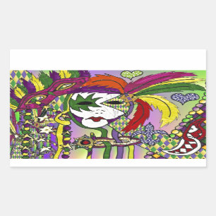 Sticker Rectangulaire Masque de plumes de Mardi Gras psychédélique