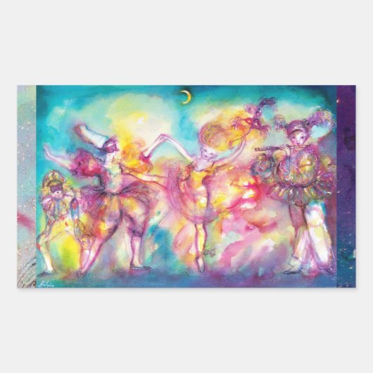 Sticker Rectangulaire MASQUERADE, Mardi Gras Masques, Danse, Musique (Devant)