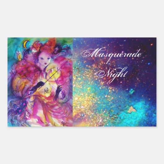 Sticker Rectangulaire MASQUERADE NUIT Carnaval Musicien en costume rose (Devant)