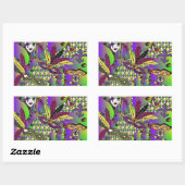 Sticker Rectangulaire Masques de plumes de mardi gras psychédélique (Feuille)