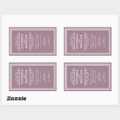 Sticker Rectangulaire Mauve Elégant Mariage Monogramme Bouteille de vin (Feuille)